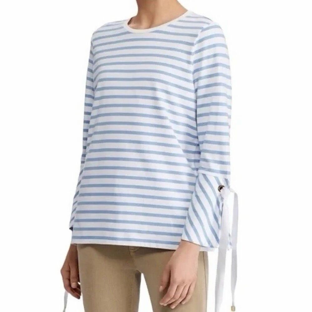 Laura Ralph Lauren Women's Long Sleeve Cotton Blue & White Striped Blouse, XXL